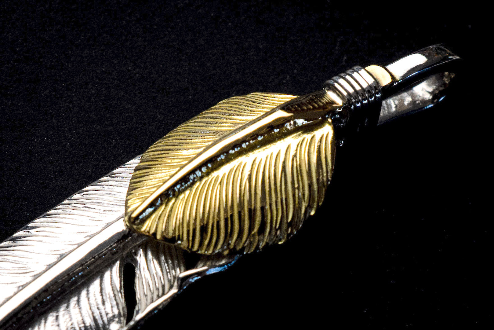 First Arrow's Medium Feather With 18K Gold "Heart Feather" Pendant (P-514)
