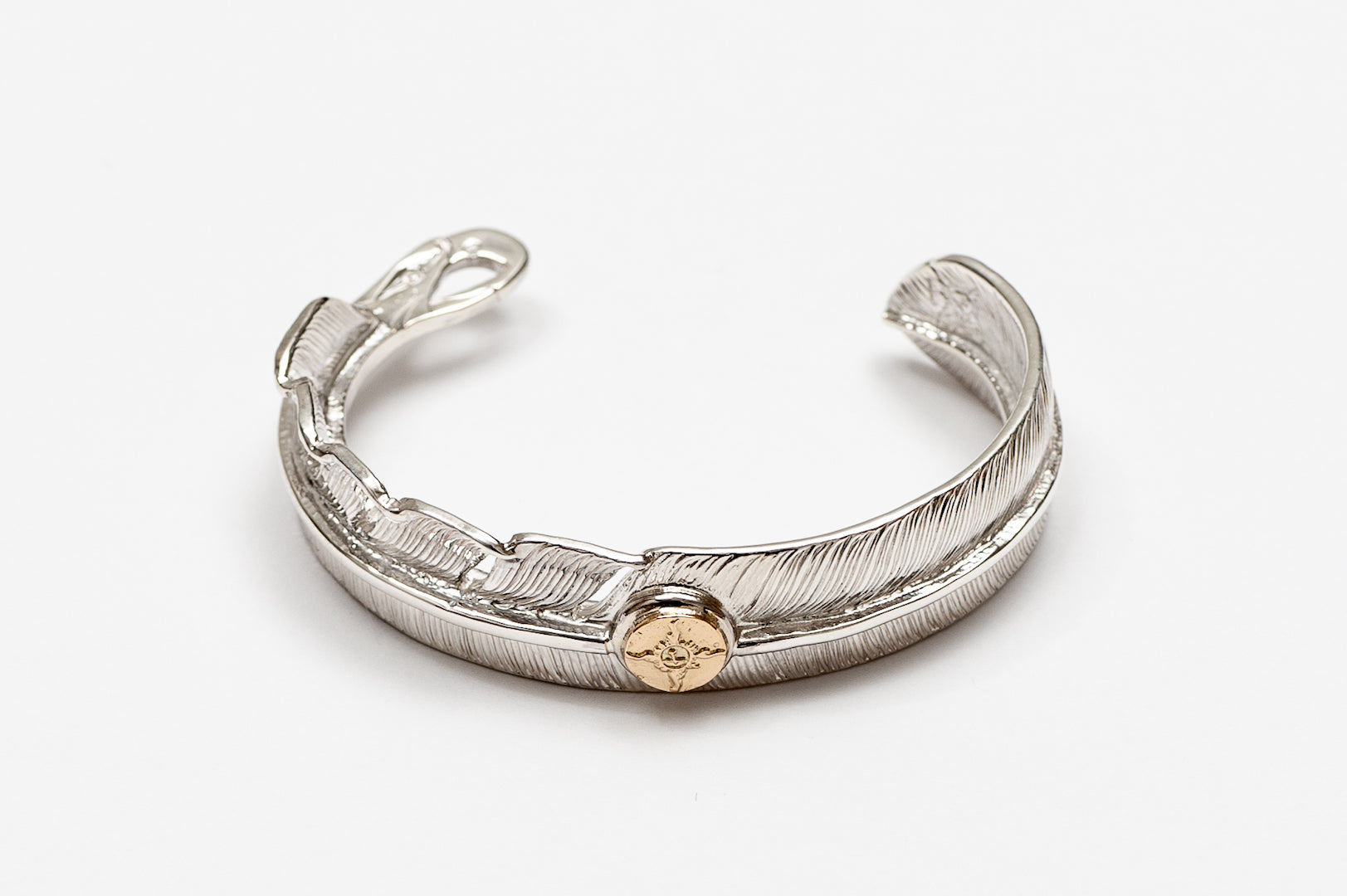 First Arrow's Large Feather Bangle with 18K Gold Emblem (BR-106)