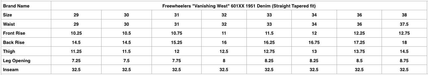 Freewheelers 14oz "Vanishing West" 601XX 1951 Denim (Straight Tapered fit)
