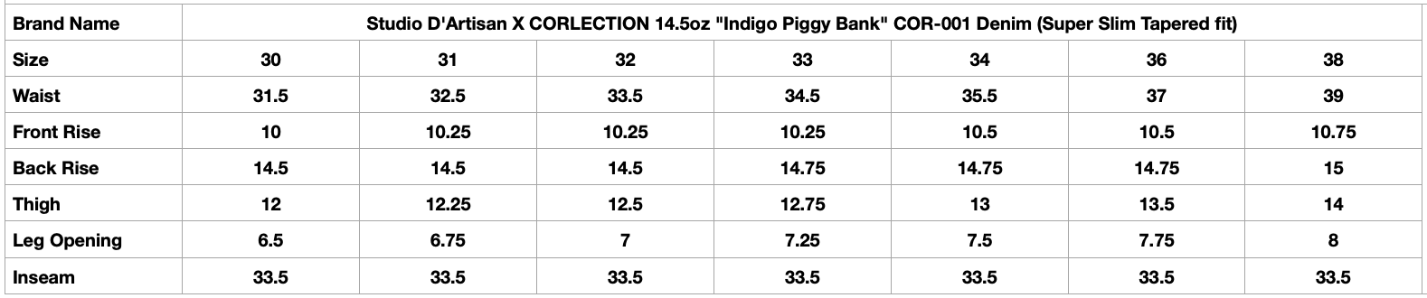 Studio D'Artisan X CORLECTION 14.5oz "Indigo Piggy Bank" COR-001 Denim (Super Slim Tapered Fit)