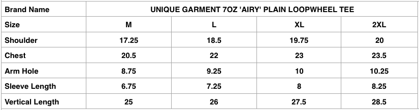 Unique Garment 7oz 'Airy' Plain Loopwheel Tee (Black)