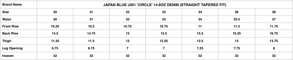 Japan Blue J301 'Circle' 14.8oz Denim (Straight Tapered Fit)