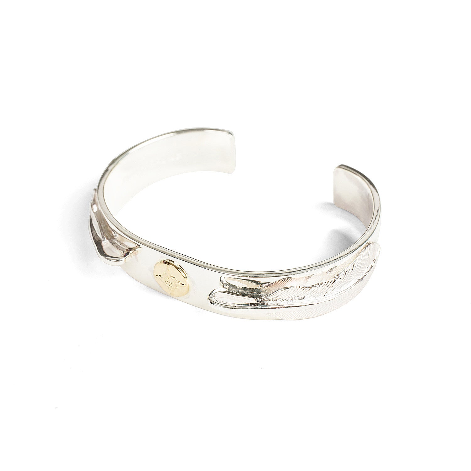 First Arrow's 18K "Sunburst" Standard Bangle With Twin Small Feathers (BR-025)
